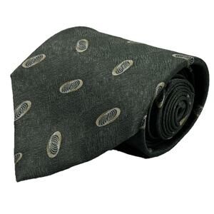 Van Heusen Green Necktie with Cream Geometric Accents 100% Silk